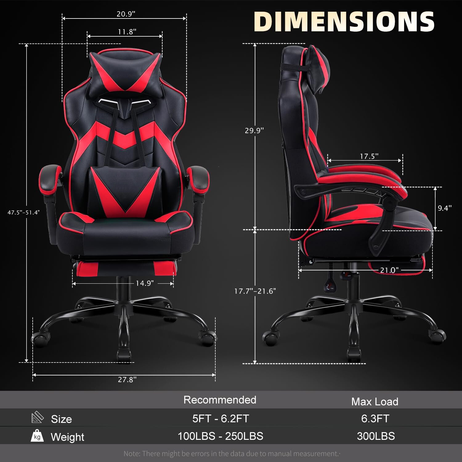 Adults Teen Gaming Chair Ergonomic PC Computer Office Chair Recliner Swivel Seat