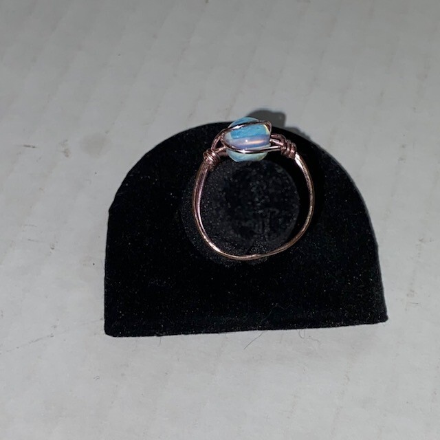 Opalite Gemstone Copper Wire Design Ring Size 8.5