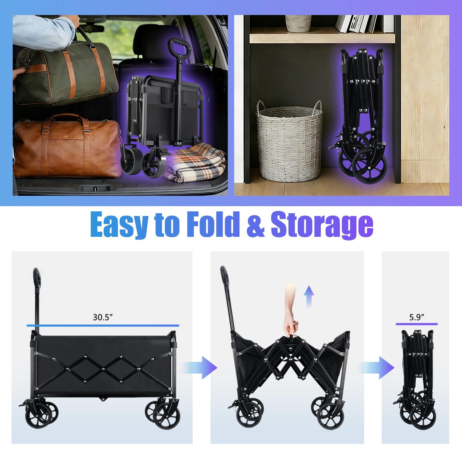 360LBS Collapsible Wagon Cart Foldable - Heavy Duty Portable Utility Folding ...