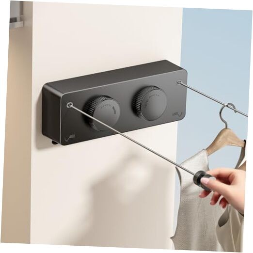 Retractable Clothesline Indoor, Non-Sagging Twin Clothes Line Double Line Black