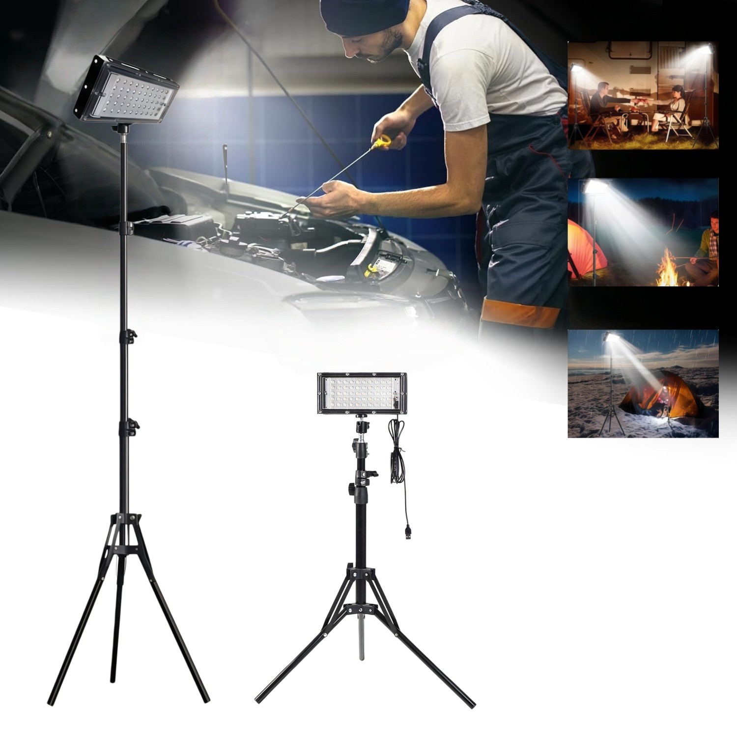 Outdoor Camping Light Super Bright LED Grill Work Light Stand Telescoping Tripod