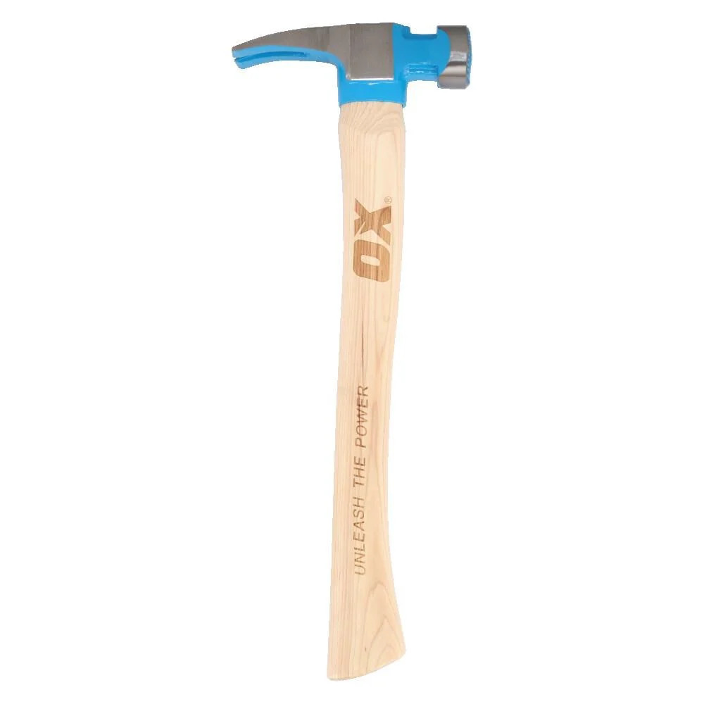 Ox Tools Pro 22 Ounce Milled Face Framing Hammer With Curved Hickory Handle