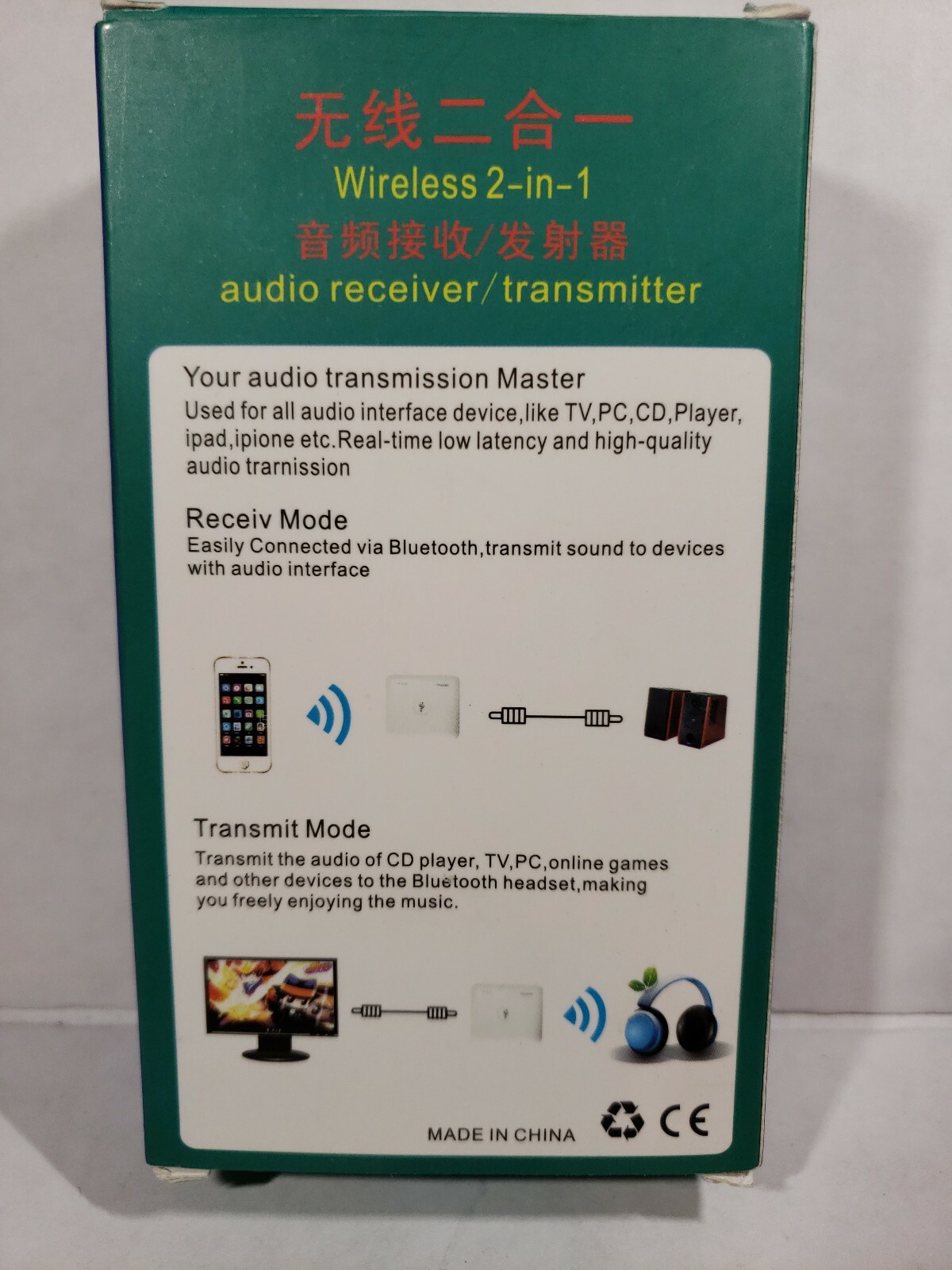 Wireless Audio Transmitter Receiver 2-in-1 3.5mm Adapter Bluetooth TX RX