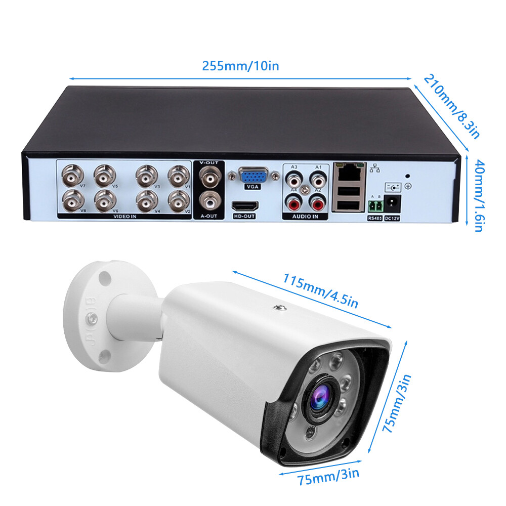 5MP Wired Security Camera System DVR 1080P Outdoor 8CH H.265+ CCTV Wifi DVR Kit