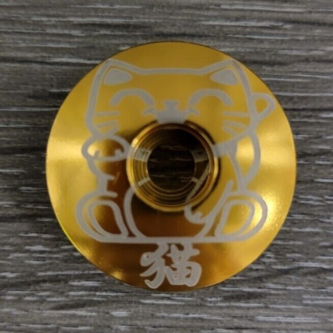Japanese Lucky Cat Bicycle Headset Top Stem Cap 1 1/8" Gold Maneki-neko