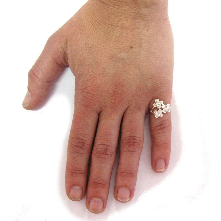 Sterling Silver Ring Flower with Cubic Zirconia Solid Hallmarked 925 Handmade