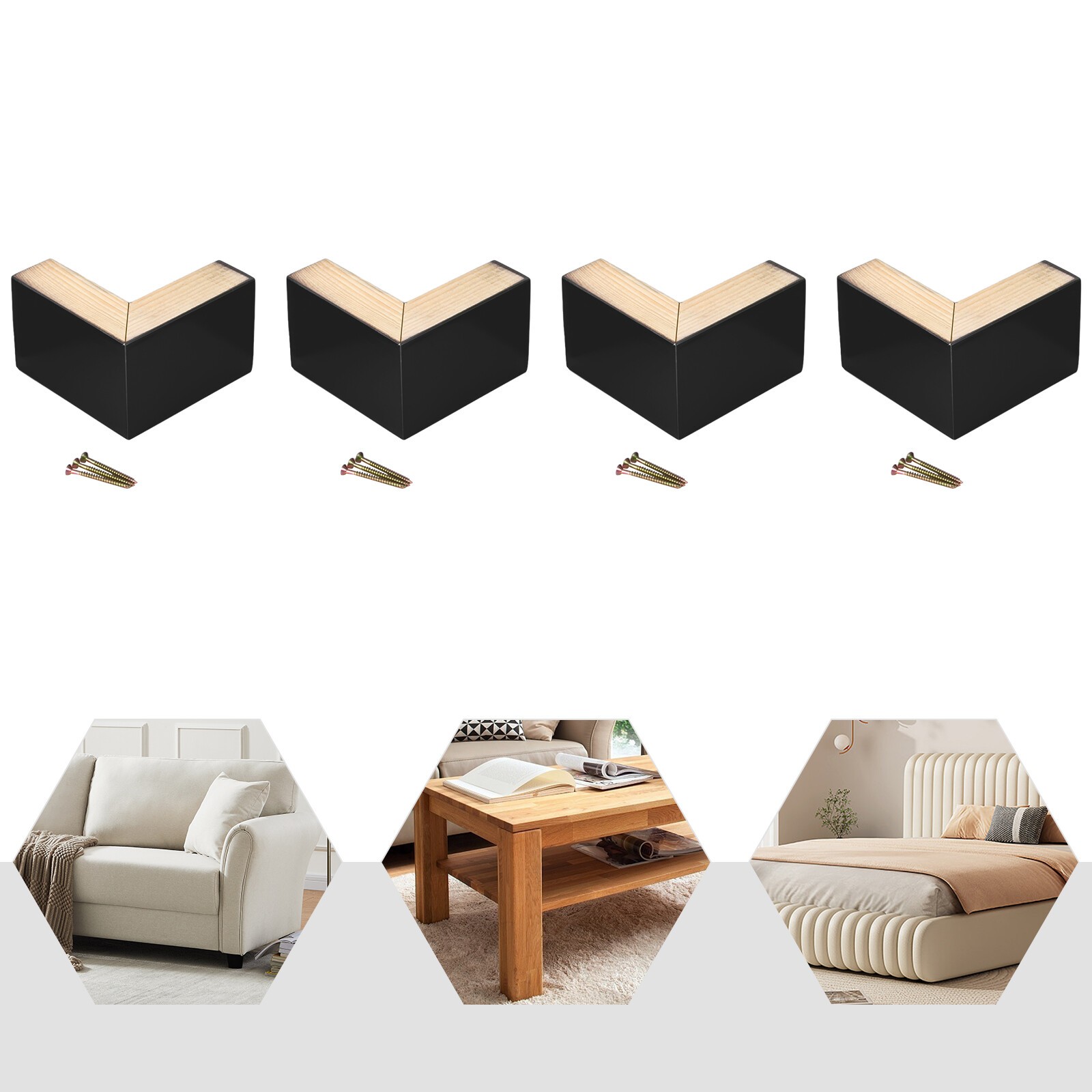4PC 5.9*5.9''Wood Furniture Legs Wooden L shape For Furniture Coffee Table feet
