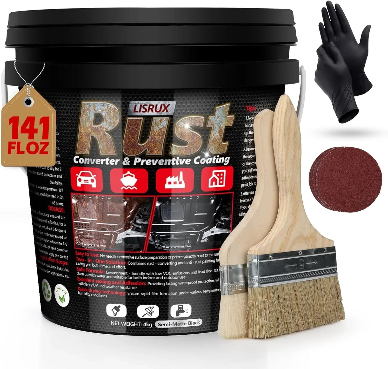 Rust Converter & Metal Primer, 141 Fl Oz Black Rust Inhibitor Paint for Metal...