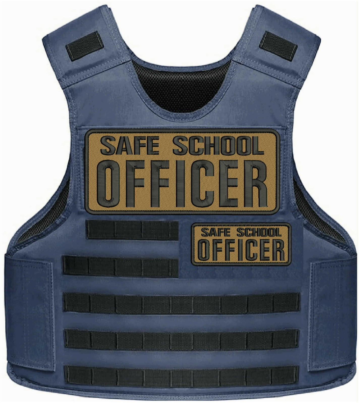 Safe School Officer 2 Embroidery Patches 10x4 & 5x2 Hook On Black On coyotebrown