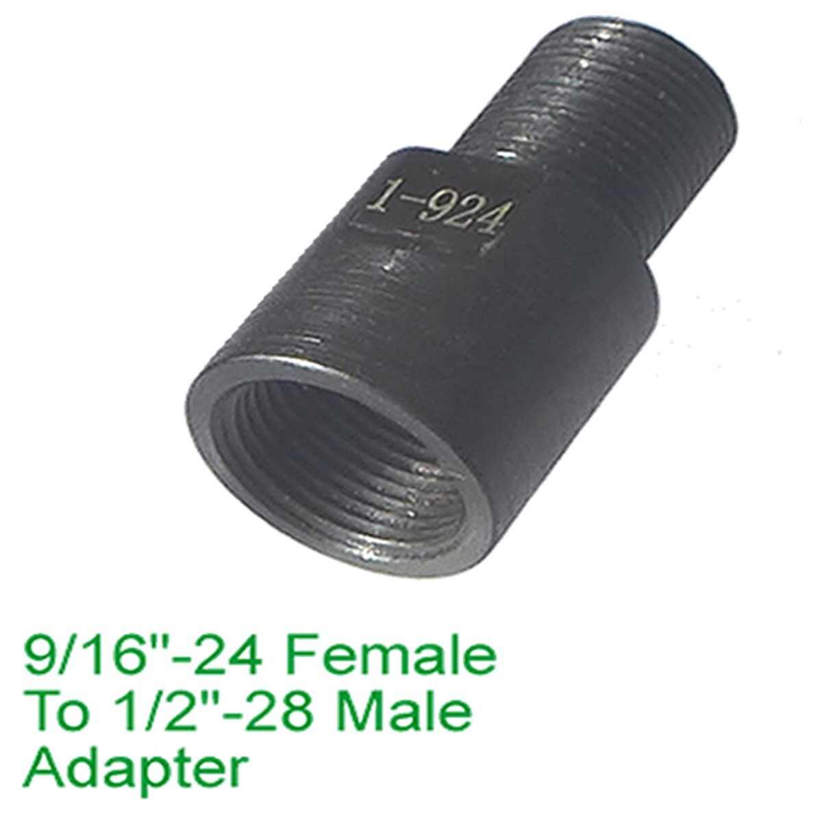 9/16"-24 to 1/2"-28 Male Barrel Thread Adapter, 10.1 mm / 0.39" Hole, 1F924