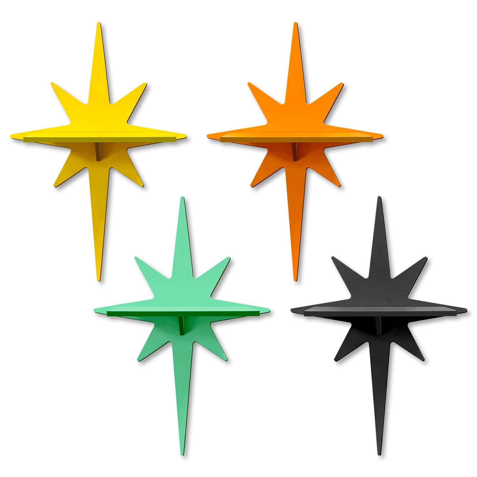 4 Pcs Star-Shaped Mid Century Modern Decor, Wooden Storage Shelves, Wooden Mi...