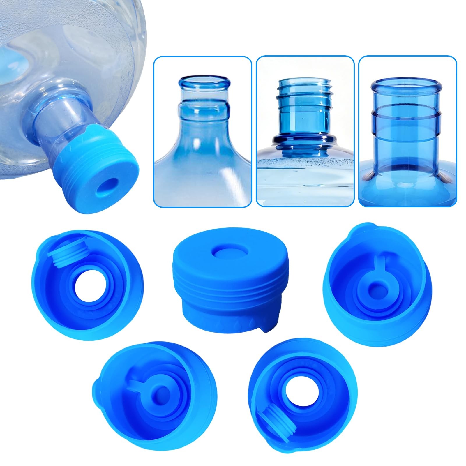 Silicone Water Jug Caps 5 Pack 55mm Reusable Non Spill Lids for Water Dispensers