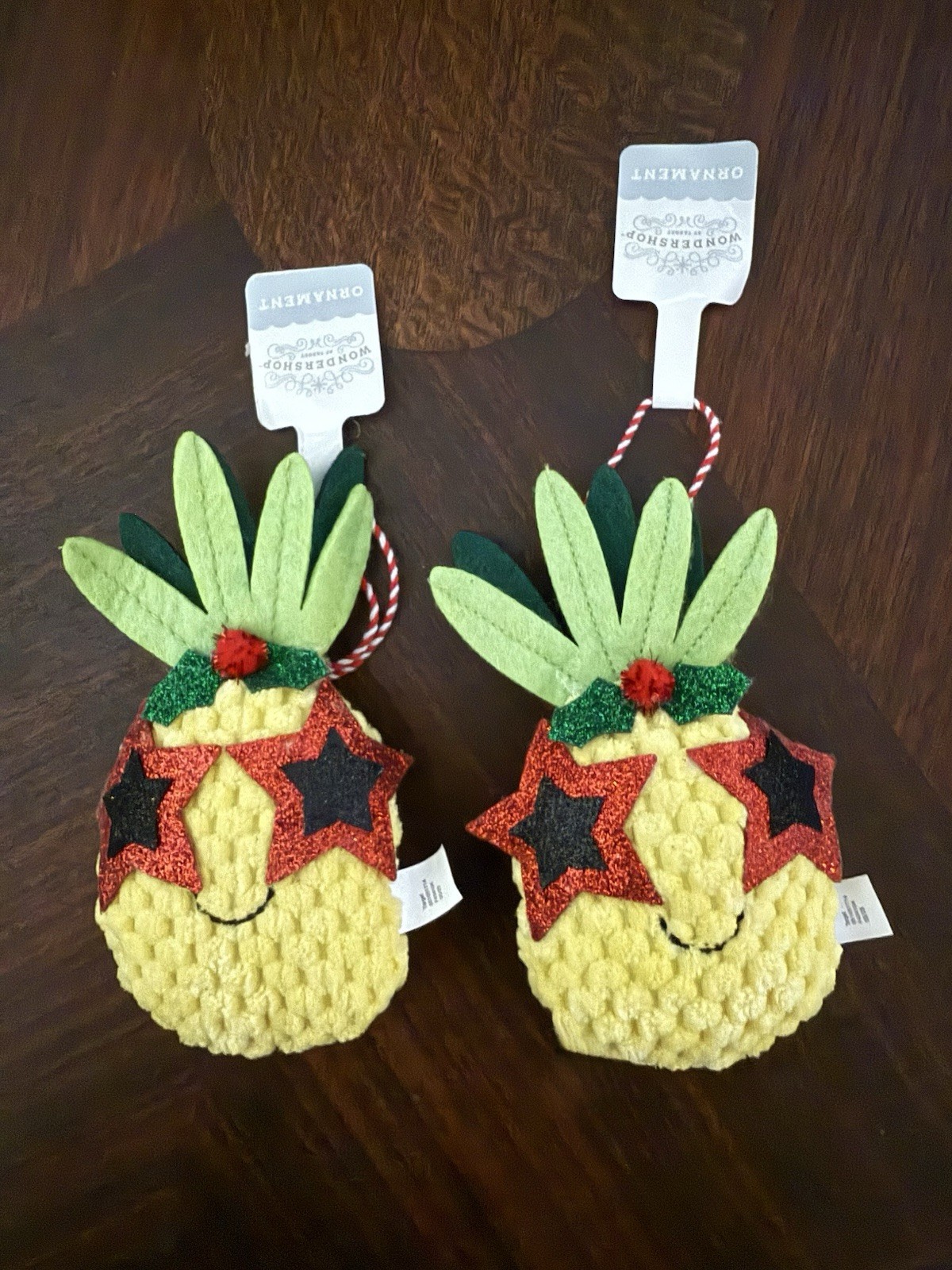 2 Wondershop Christmas Ornaments - Yellow Pineapples Pair 5.5" tall Brand New