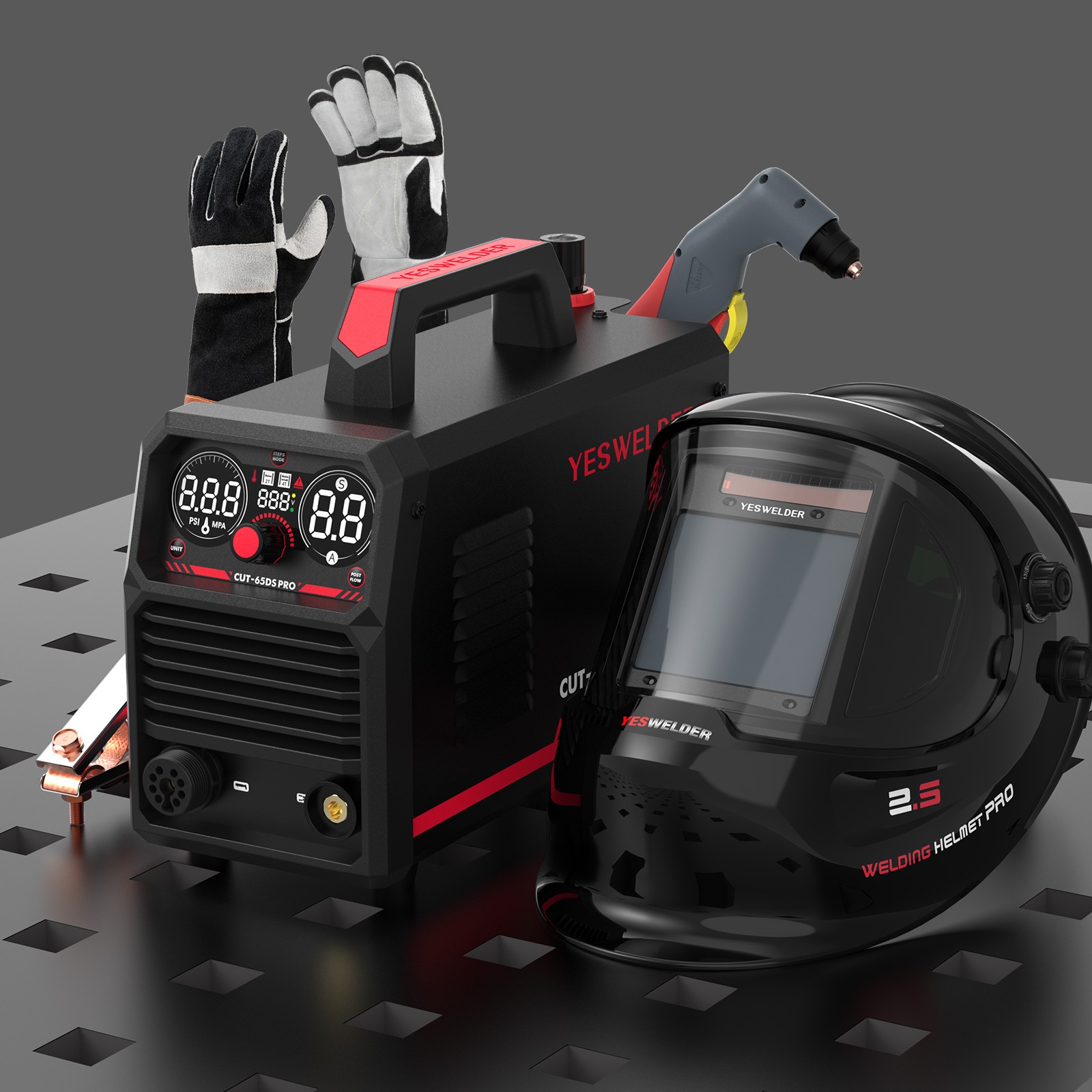 YESWELDER CUT-65DS PRO Safety Kit: Plasma Cutter, Helmet & Gloves, 65A