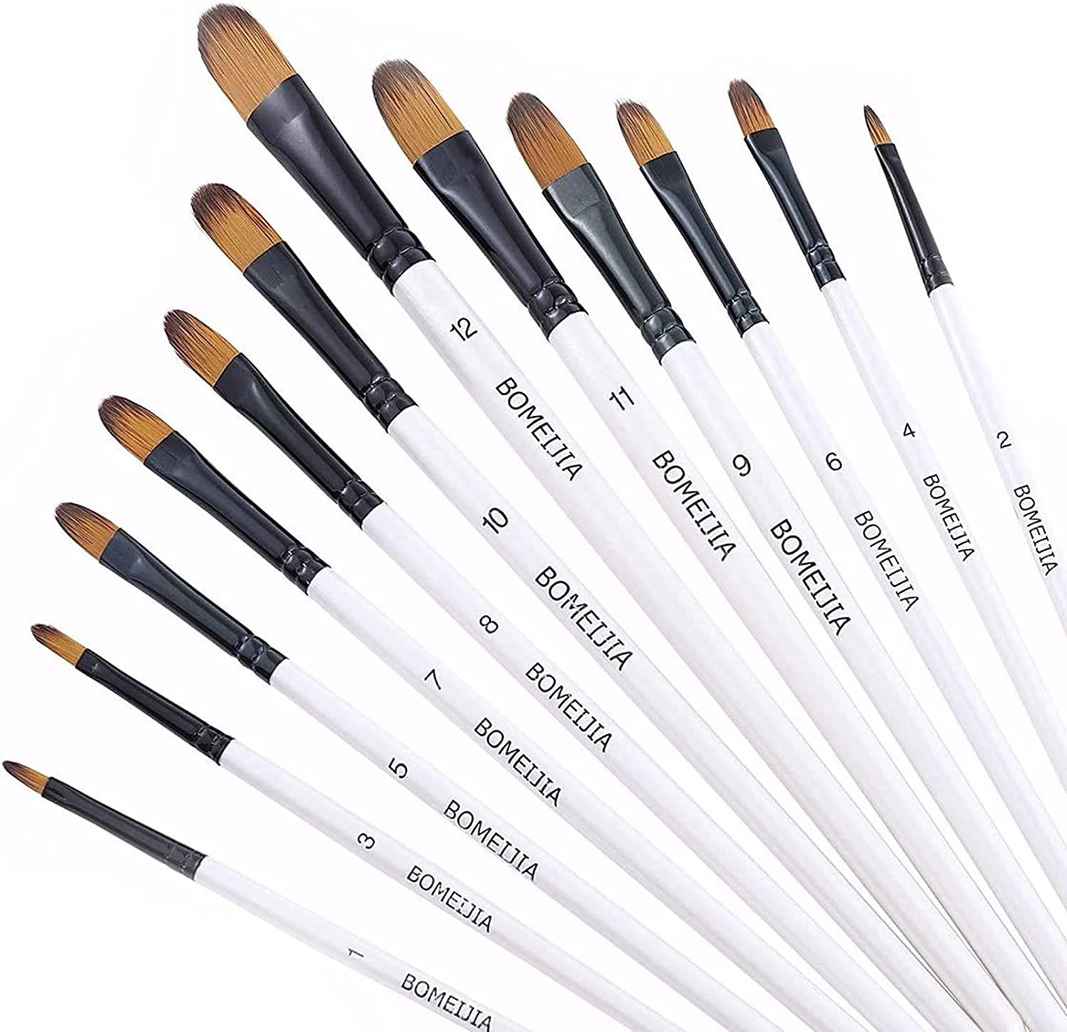 Filbert Paint Brushes Set, 12 PCS Artist Brush for Acrylic Oil Watercolor Gouach