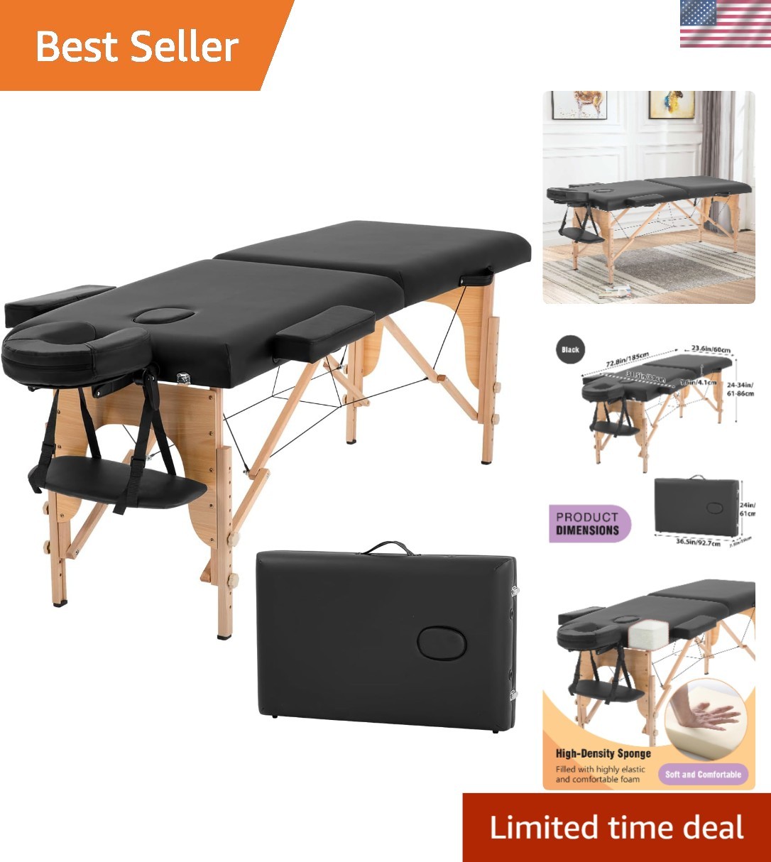 Durable 2-Folding Massage Table 23'' Wide, Soft Comfort & Easy Setup for Spa Use