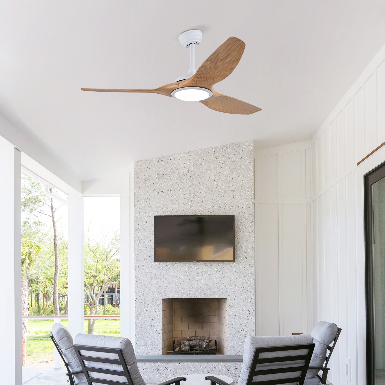 52 Inch ABS Blades Ceiling Fan With Light Kit ( LED Light Source),DC 6 Speed