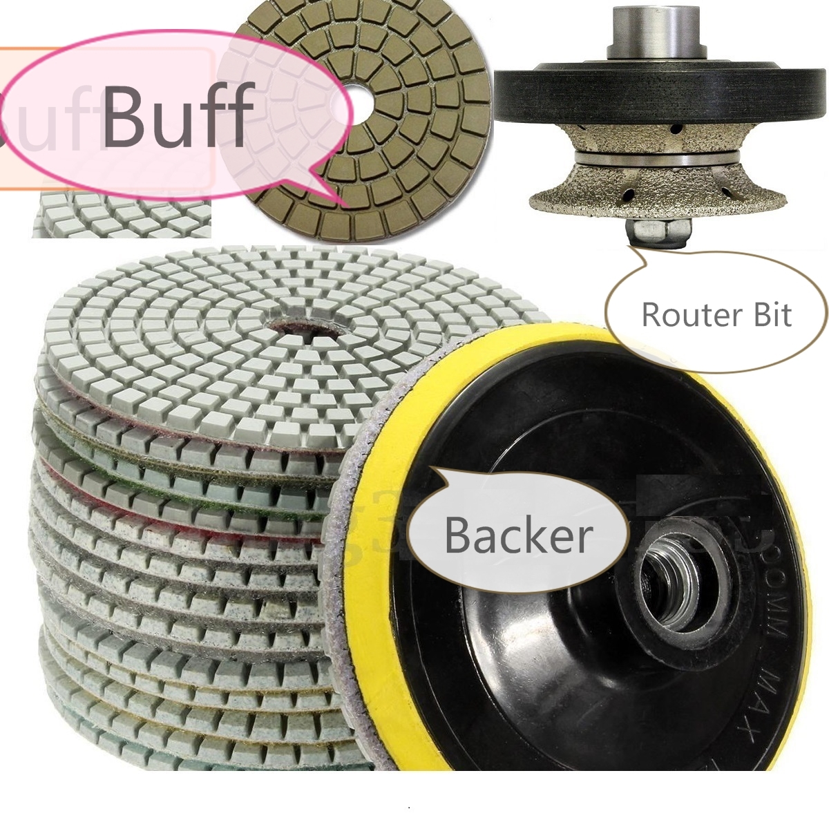 1 1/4" Full Bullnose Diamond Router Bit 5" Polishing Pad Buffer stone countertop