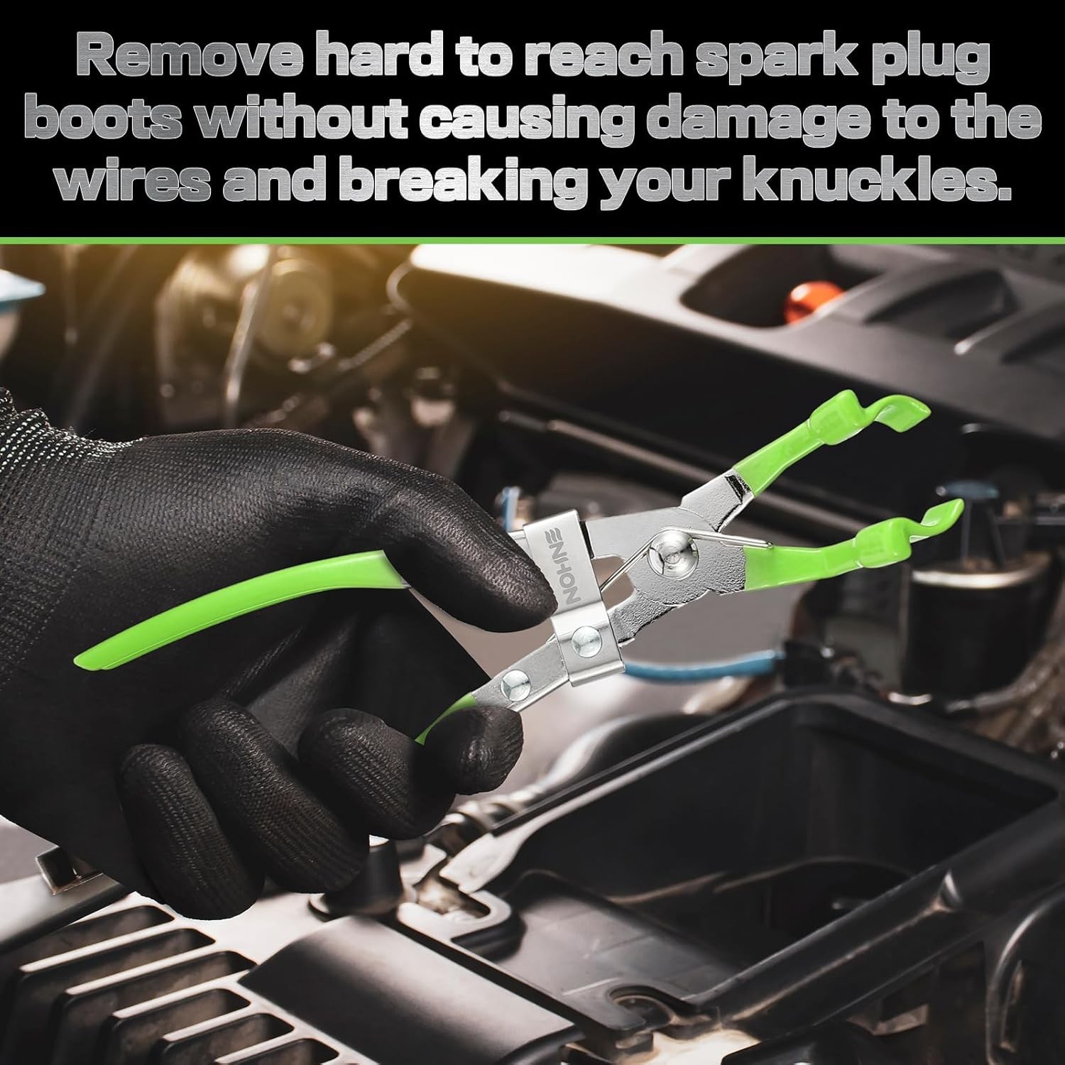 Enhon Spark Plug Pliers, Plier Boot Removal Tool, 45°Offset Green