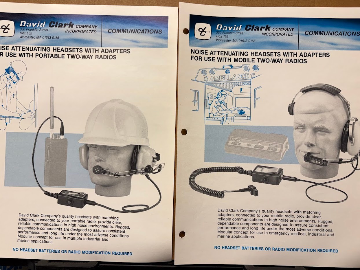 David Clark Co Catalog Inserts 1985 Headset Microphone Two-Way Radio Brochure