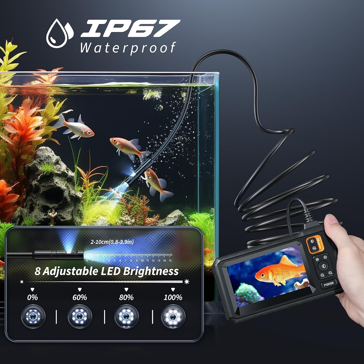 Inspection Borescope Camera with 8 Adjustable Lights
