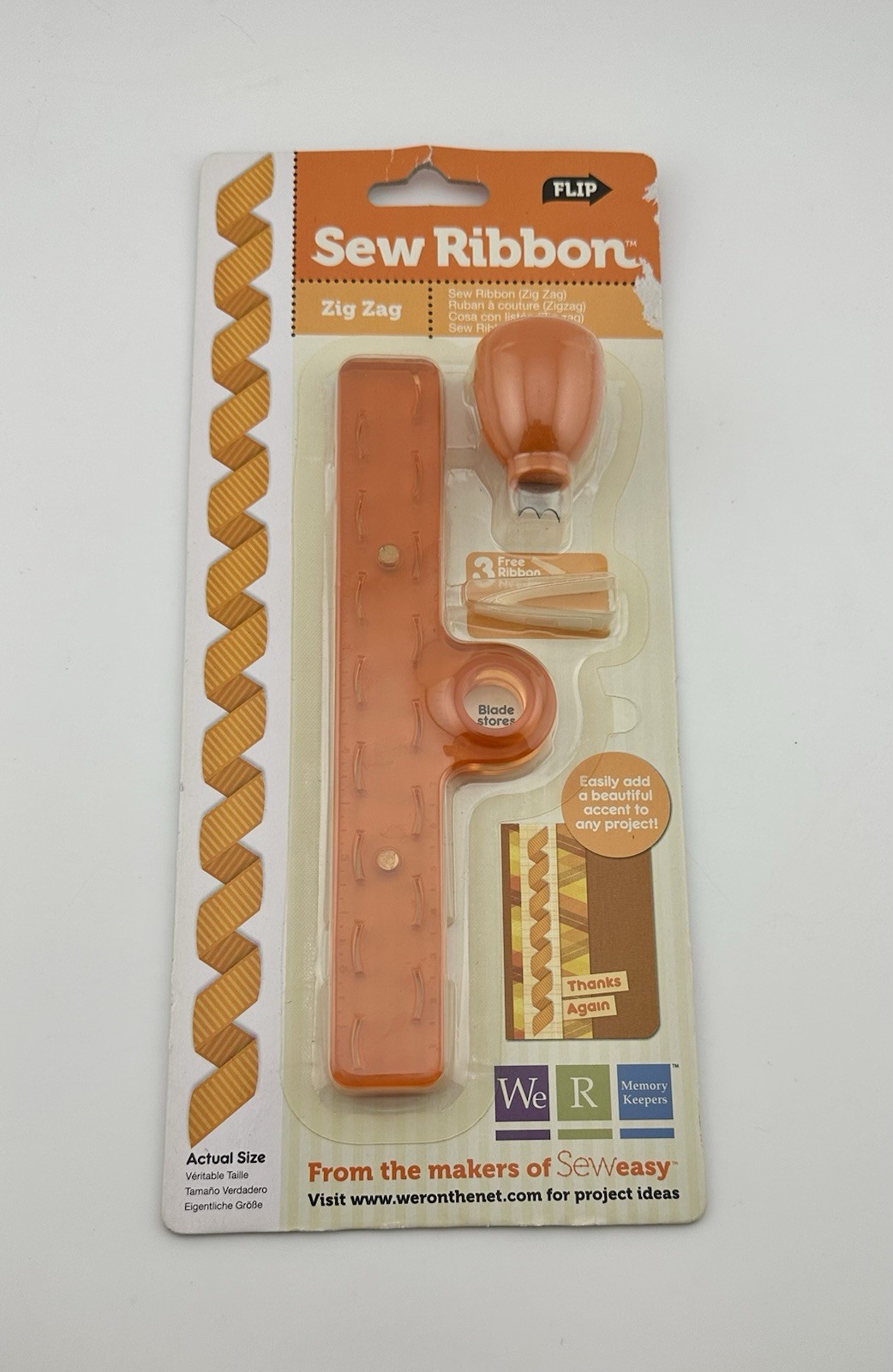 We R Memory Keepers : Zig Zag Sew Ribbon Tool Orange Scrapbooking Craft Kit