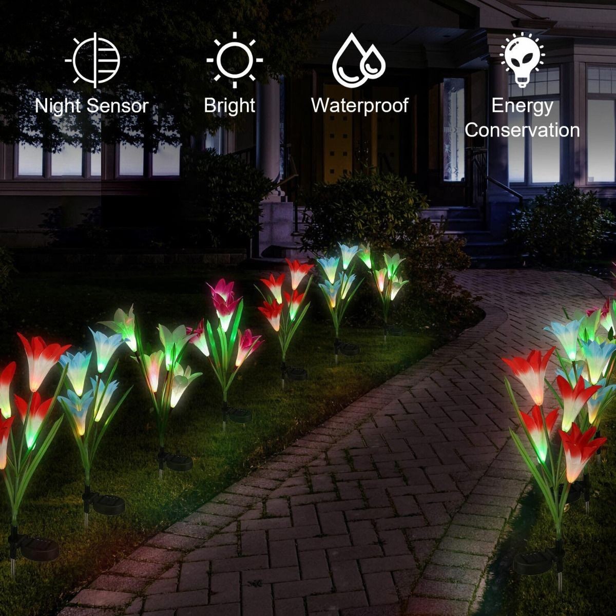2Pcs Solar Garden Lily Flower Light