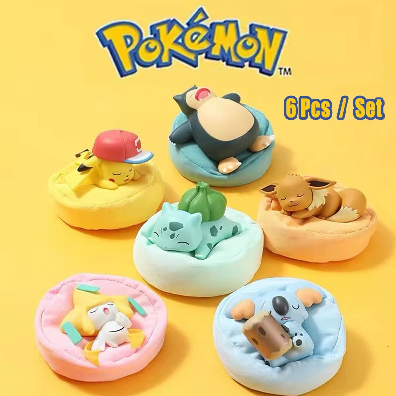 6 Pcs/Set Pokemon Pikachu Bulbasaur Anime Figures toys Sleep Starry Dream Series
