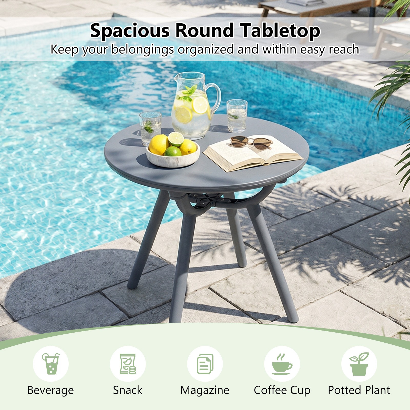 2PCS Outdoor Side Table 20” Round Storage Side Table Weather-Resistant End Table