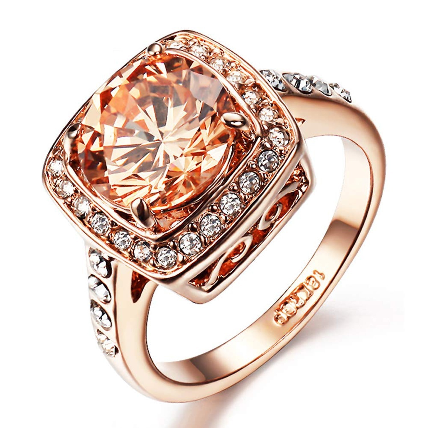 Yellow Shinning Cubic Zirconia Topaz Rings For Women 18K Rose Gold Plated 9