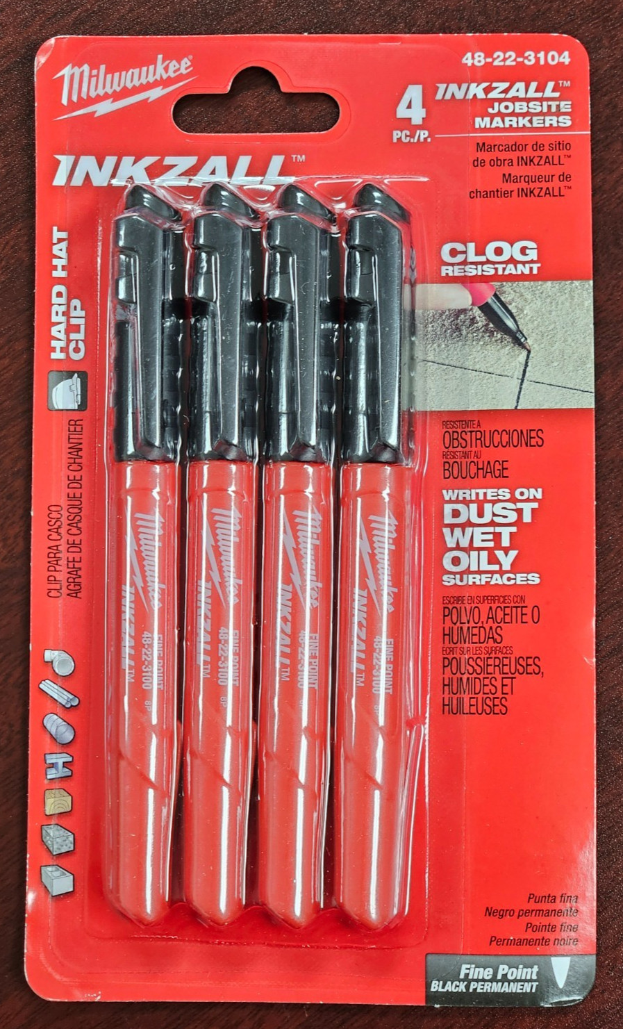 4 Milwaukee 48-22-3104 INKZALL Black Ink Jobsite Permanent FinePoint Markers NEW