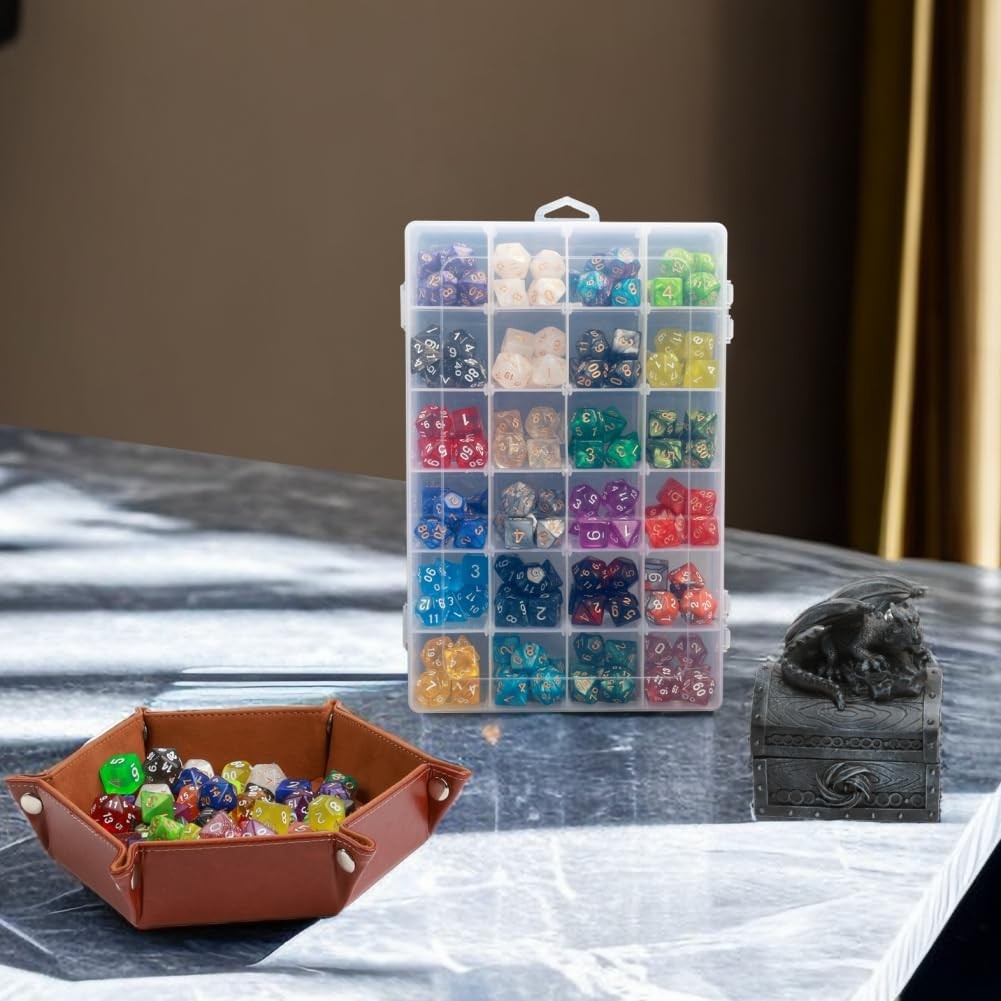2 Pack DND Dice Storage Box Each 24 Grids Polyhedral Dice Organizer