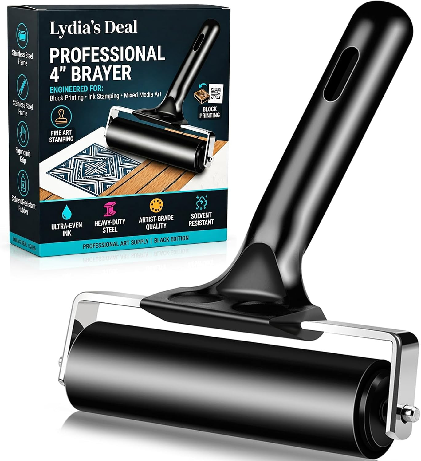 4 Inch Rubber Roller Brayer Rollers for Crafting, Hard Rubber Rollers