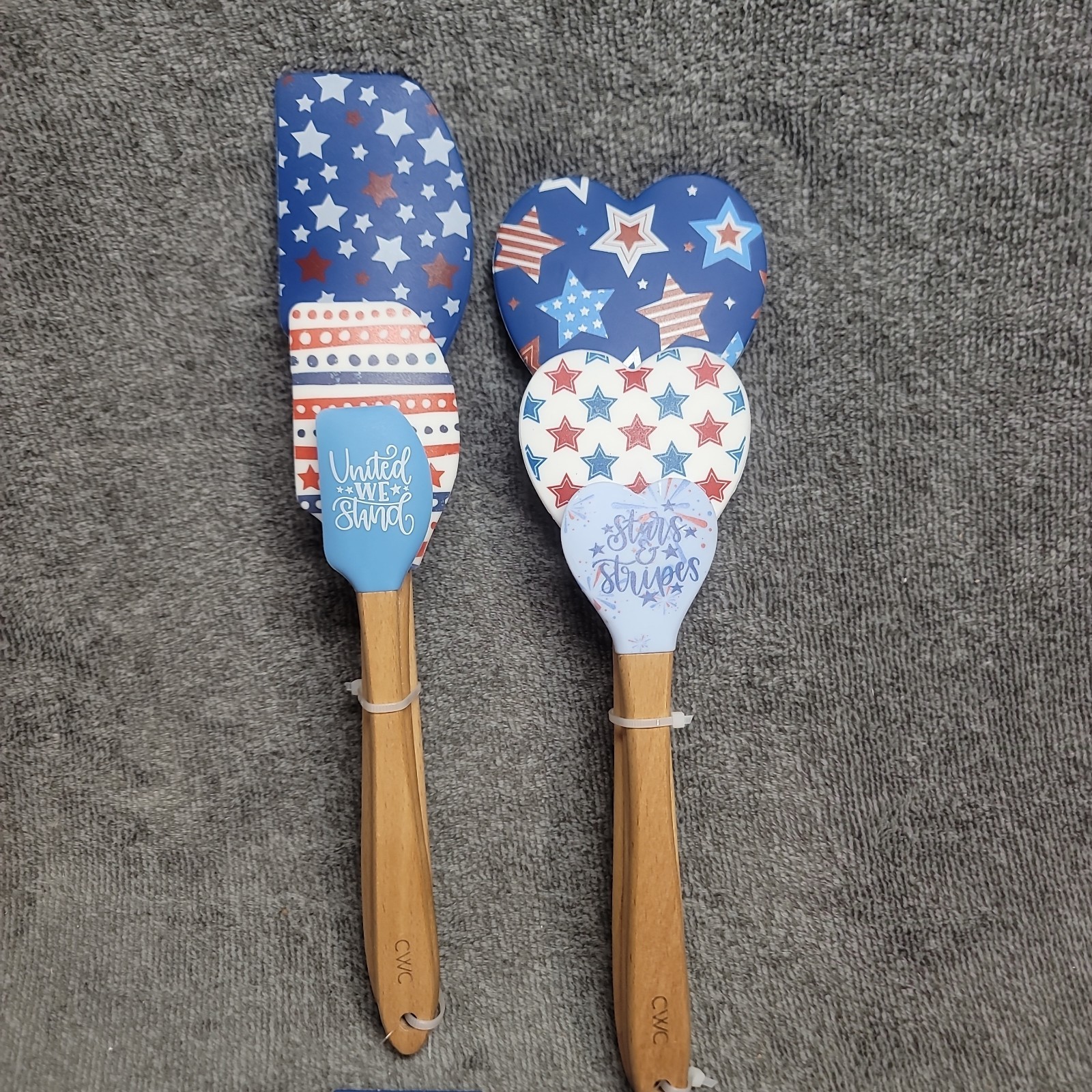 USA Patriotic 6 Silicone Spatula Bundle Wood Handle Measurement Chart CWC