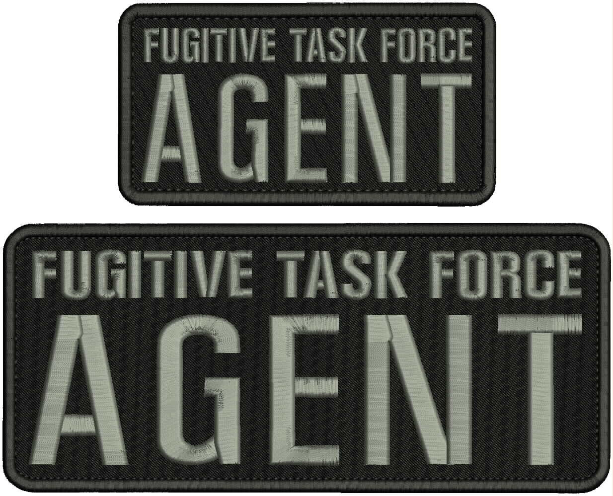 Fugitive Task Force AGENT embroidery patches 4x10 and 3x6 hook grey