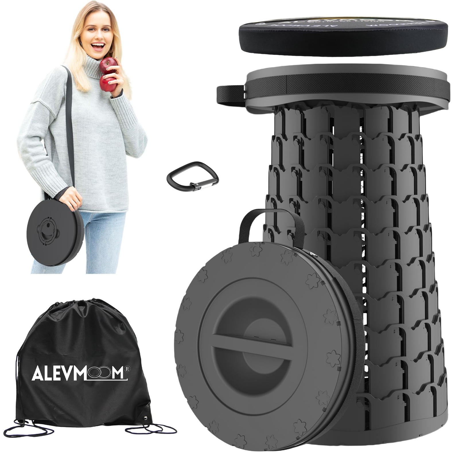 Upgraded 18.1" XL Collapsible Stool with Cushion, Portable Folding Stools for...