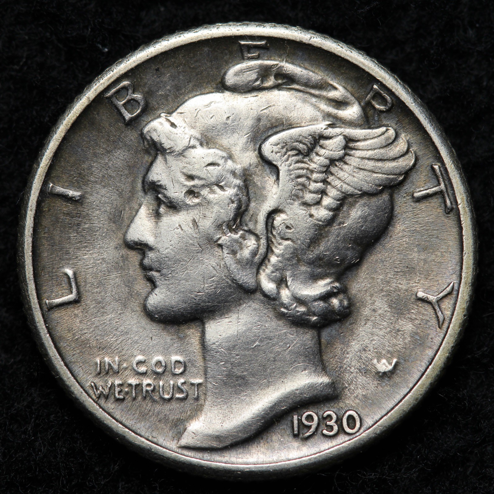 1930 Mercury Silver Dime AU E343 DYKL