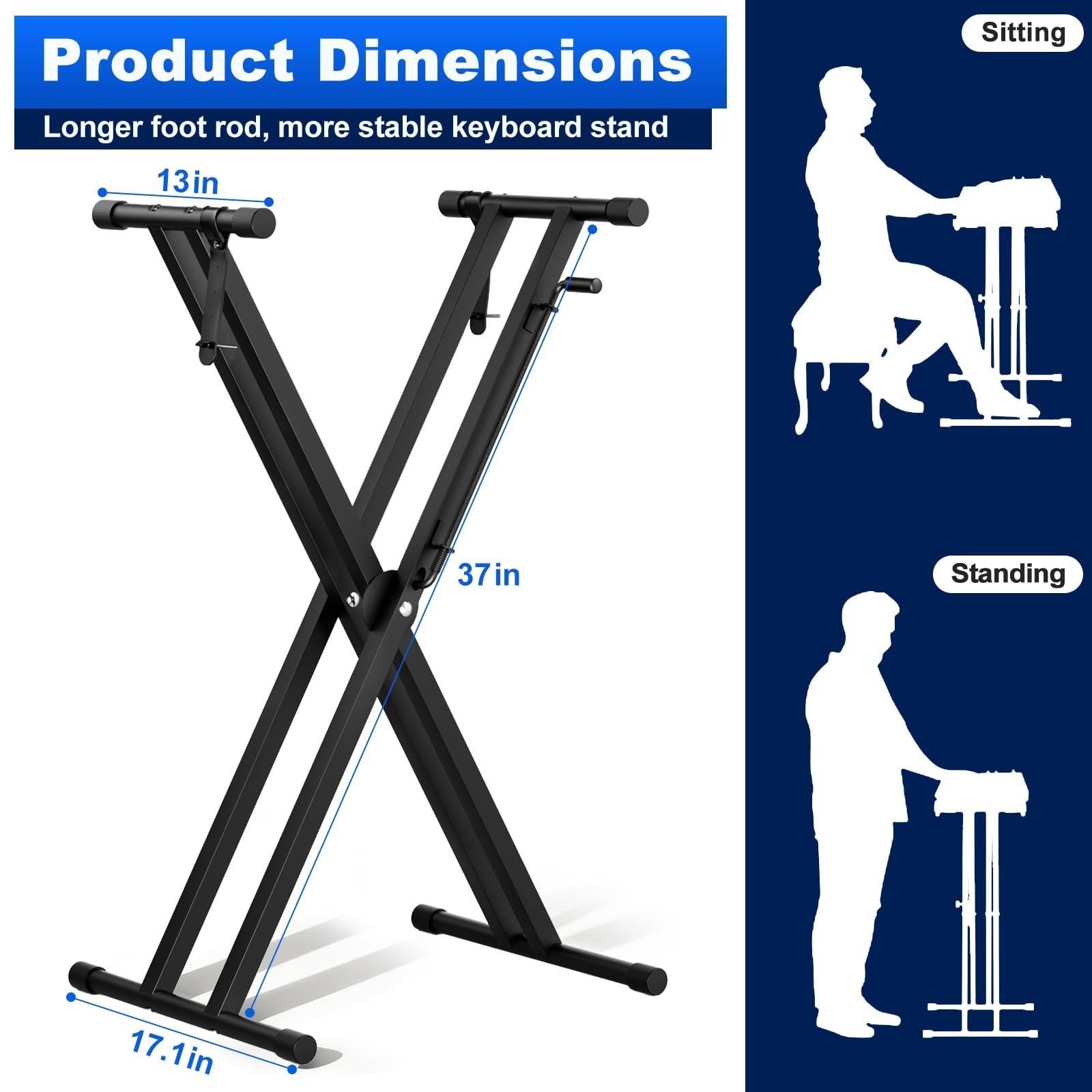 Upgrade Heavy-Duty, Easily Adjustable Height Double-X Keyboard Stand, Portabl...