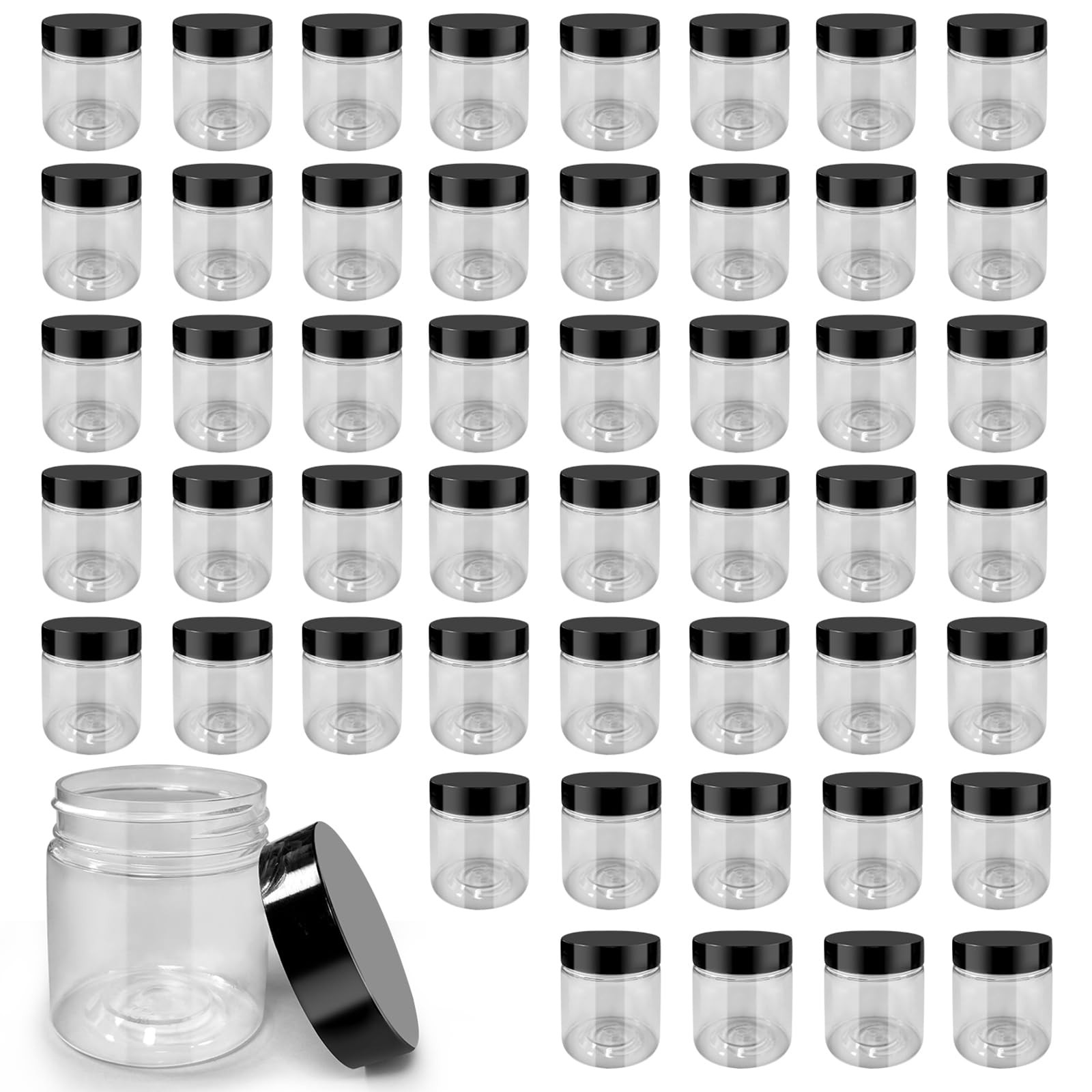 50 Pack 4 oz Clear Plastic Jars with Lids - Small/Mini Containers for Slime