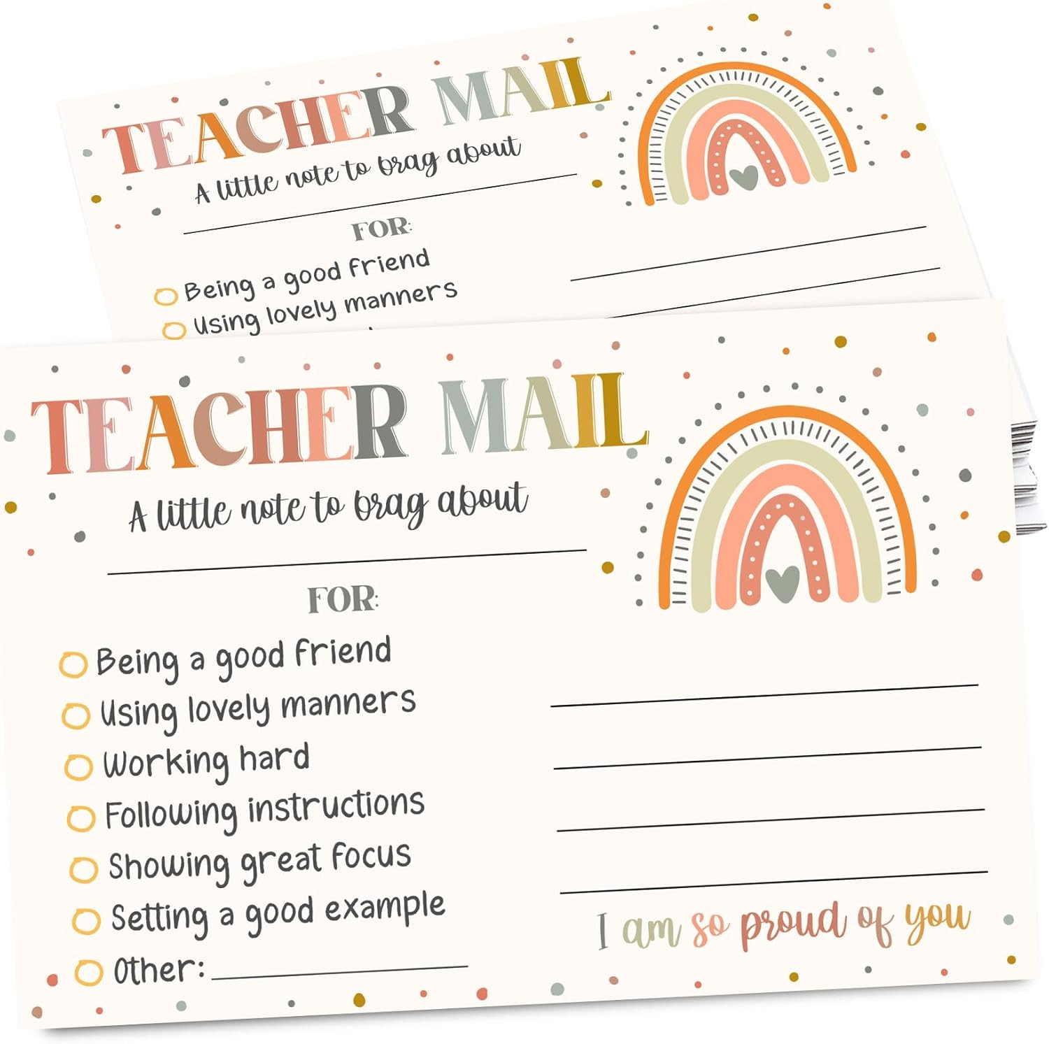 Boho Rainbow Teacher Mail Incentive Cards Note to Parents, Preschool, Elementary