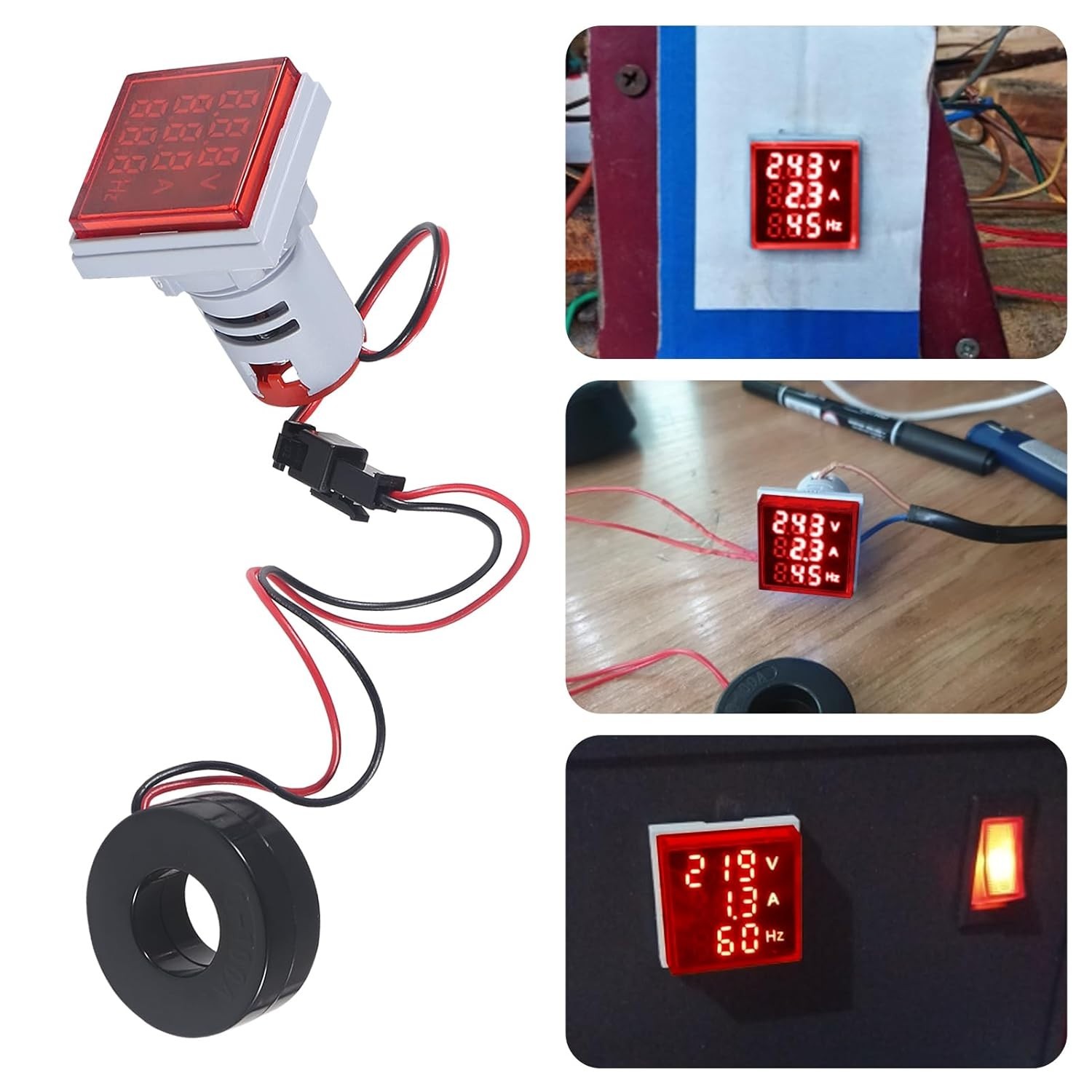 Set of 2 Digital Voltage Current Frequency Meters with 3-in-1 Functionality