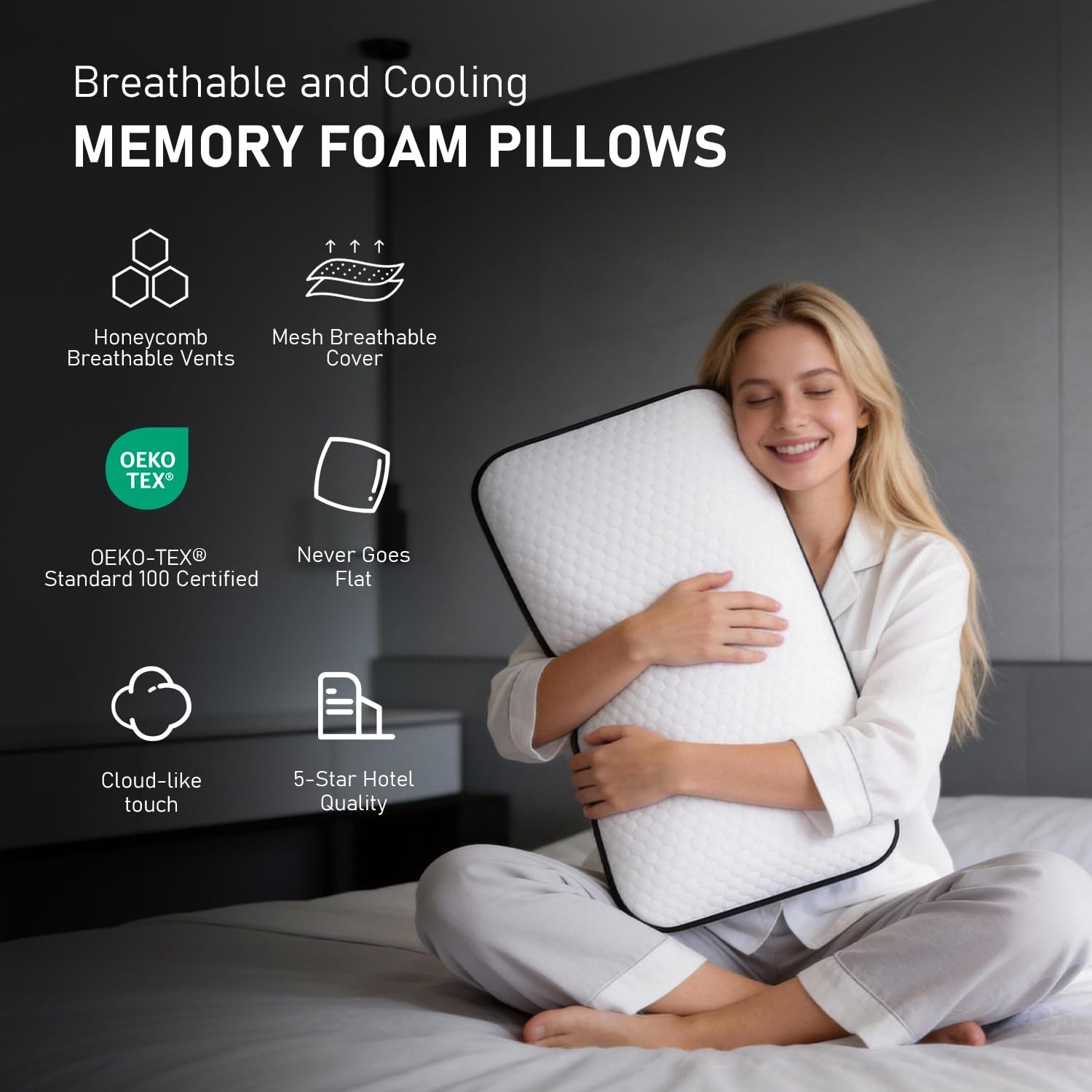 Memory Foam Pillows Standard Size Set of 2, Cooling Pillow for Sleeping with ...