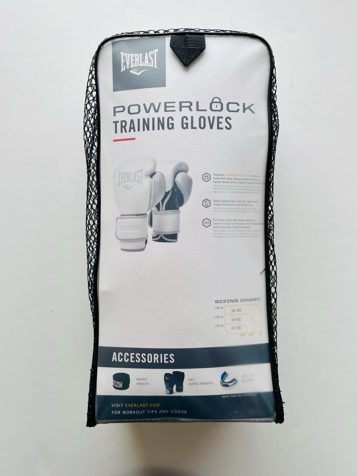 Everlast PowerLock2 Training Glove 12Oz (White/Grey) W/ Hand Wraps
