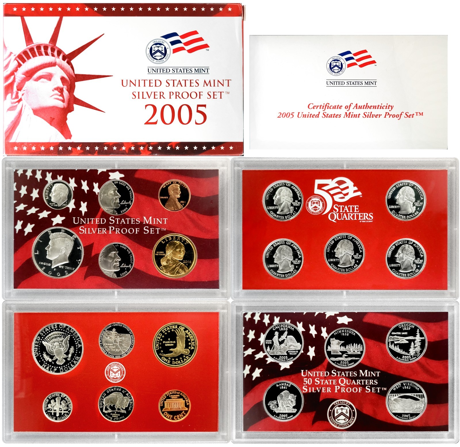 2005 S US Mint Silver Proof 11 Coin Set w/ COA & Original Box  - Nice!