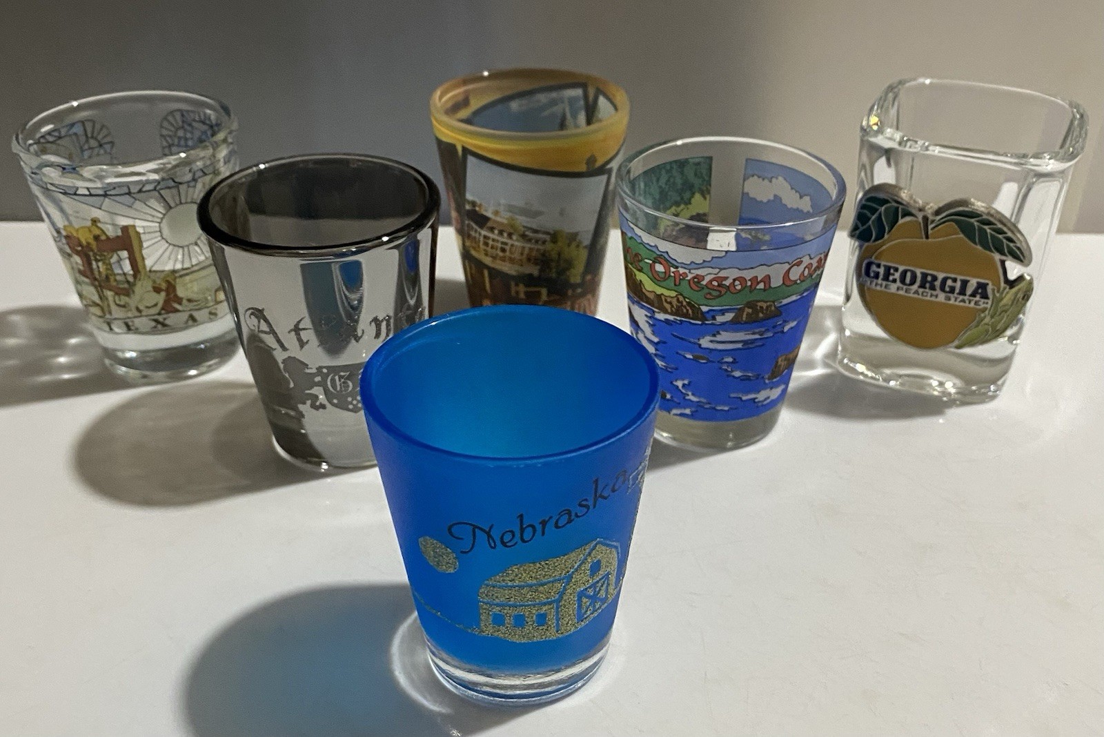 6 State Shot Glasses Texas Oregon Georgia Nebraska Nashville