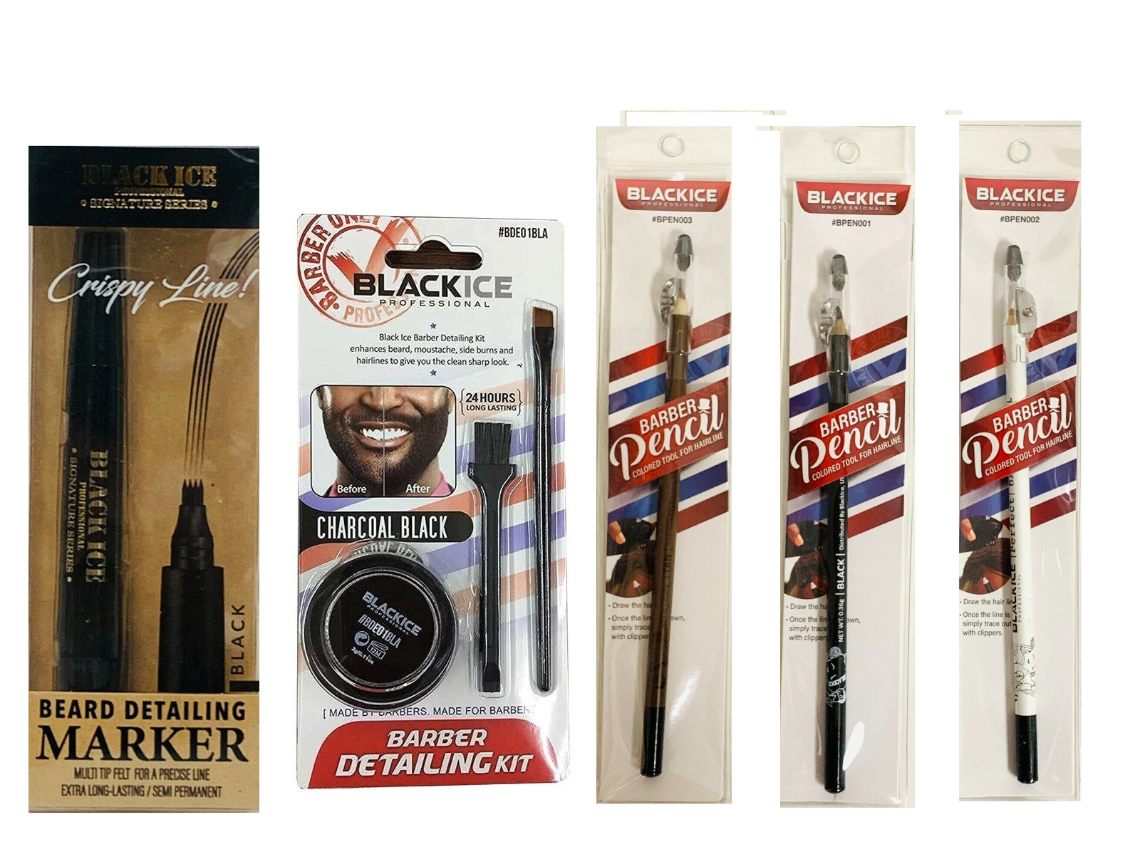 Black Ice Detailing Kit & Barber Detailing Marker Black + Barber Pencil 3PC Set