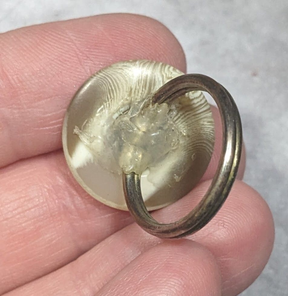 Handmade Upcycled Tan Button Ring Size 6