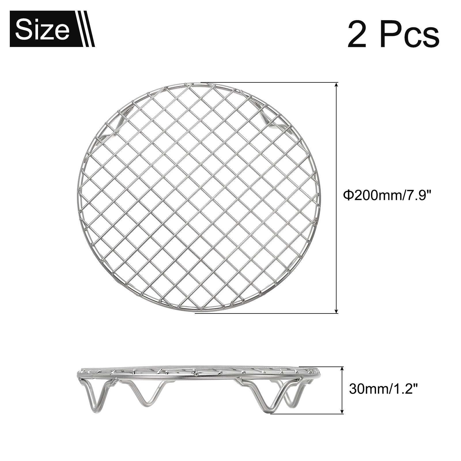 2 Pcs Round Cooking Rack 7.9 Inch Dia for Cooking Silver