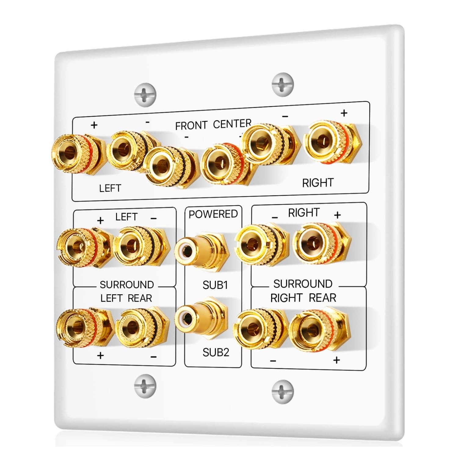 TNP 7.2 Home Theater Wall Plate, Dual RCA Subwoofer Jacks, 2-Gang White white