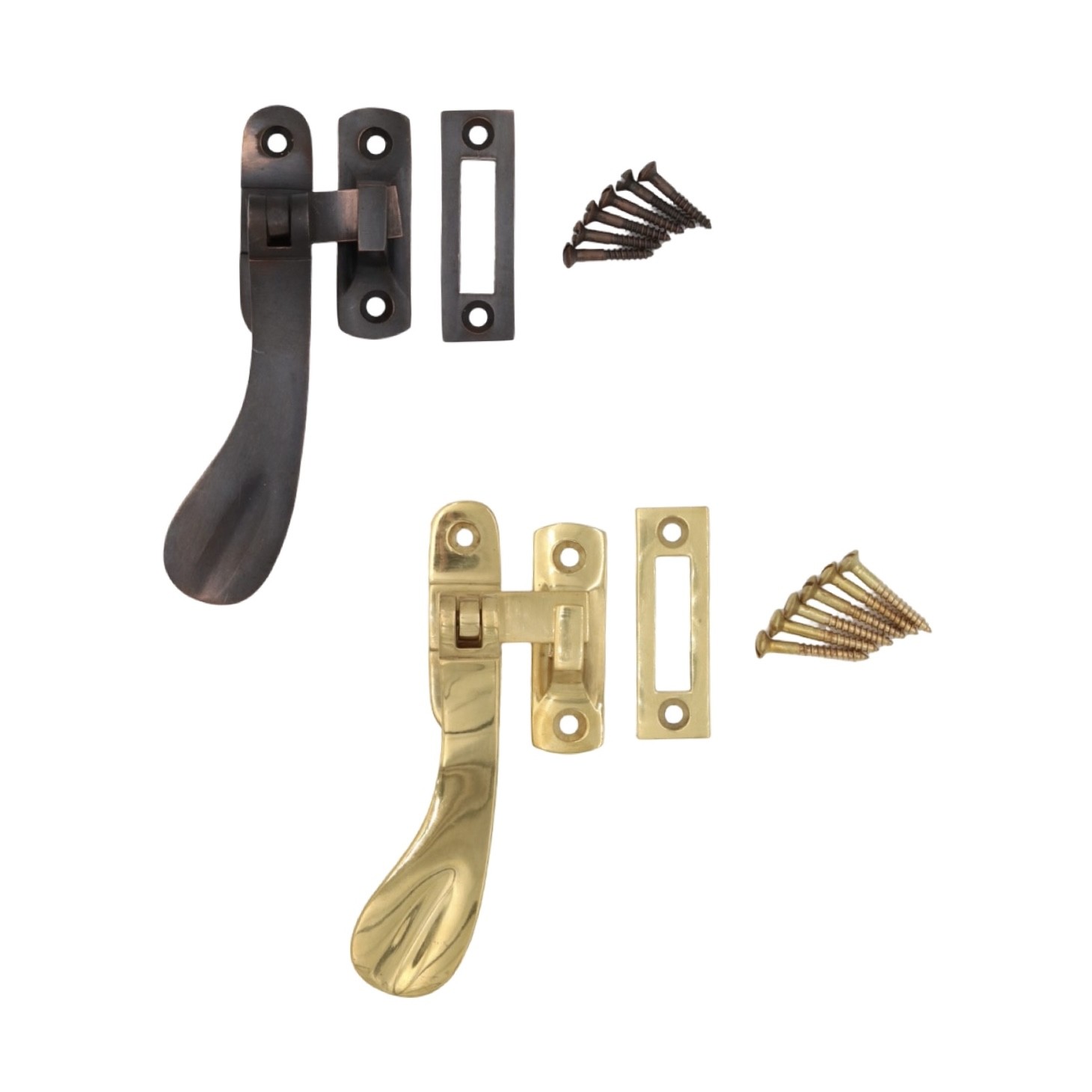 Flat Handle Window Casement Latch Set in Polished Brass